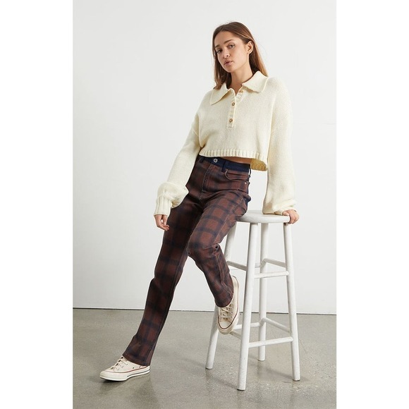 Revolve WeWoreWhat Women's Plaid Colorblock Icon Jeans Size 26 Brown Bla… - Picture 1 of 9